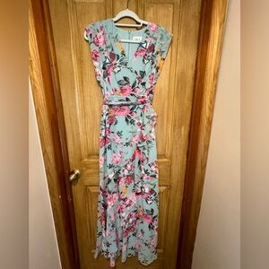 New Eliza J Floral Print Chiffon Faux Wrap Maxi Dress Size 4